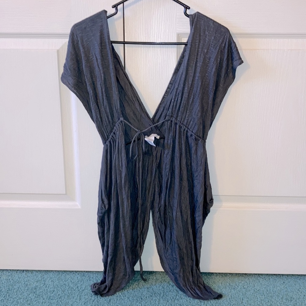 Charlotte Russe gray, short sleeve open front drape cardigan with drawstring